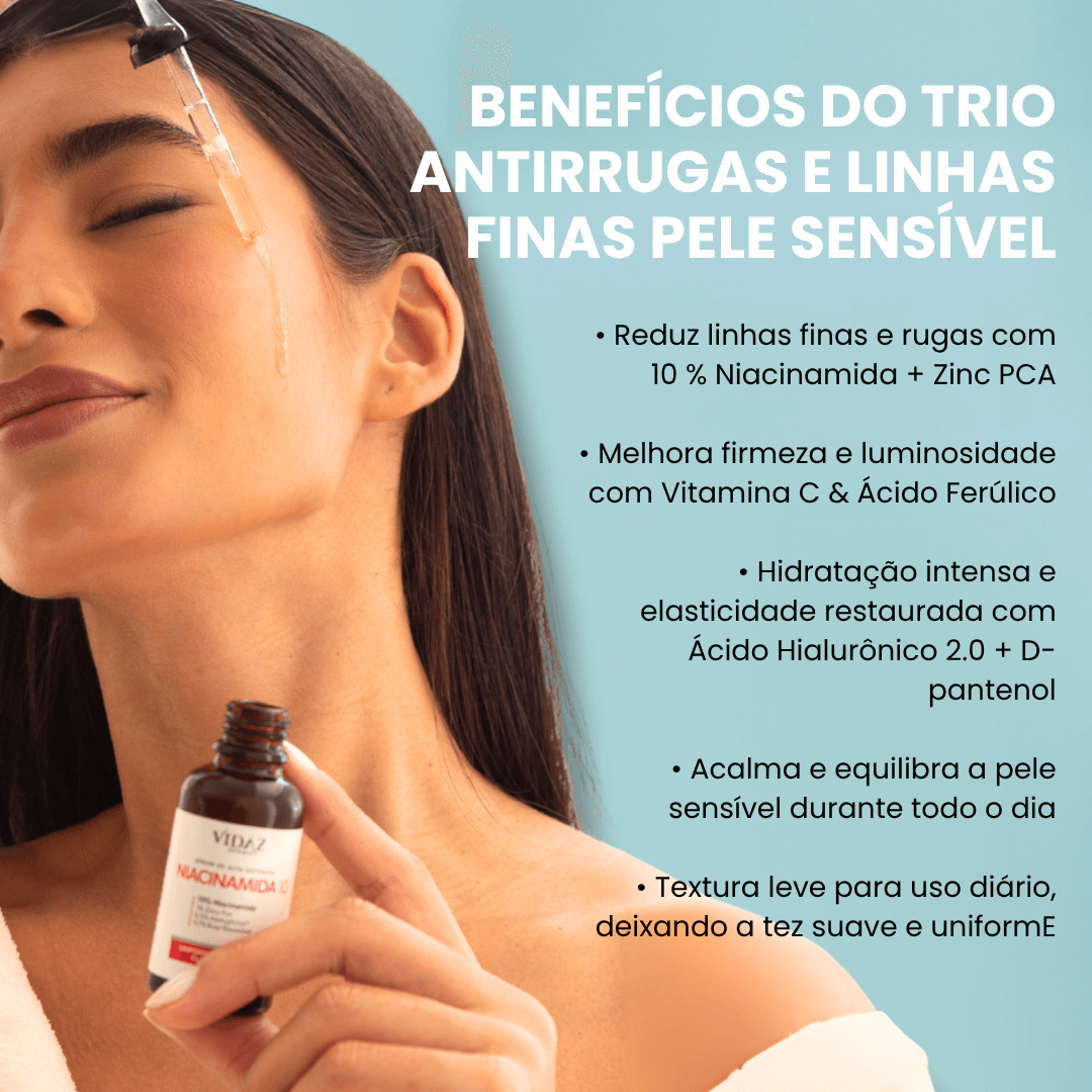 Trio Antirrugas e Linhas Finas pele sensível + Hidratante GRÁTIS